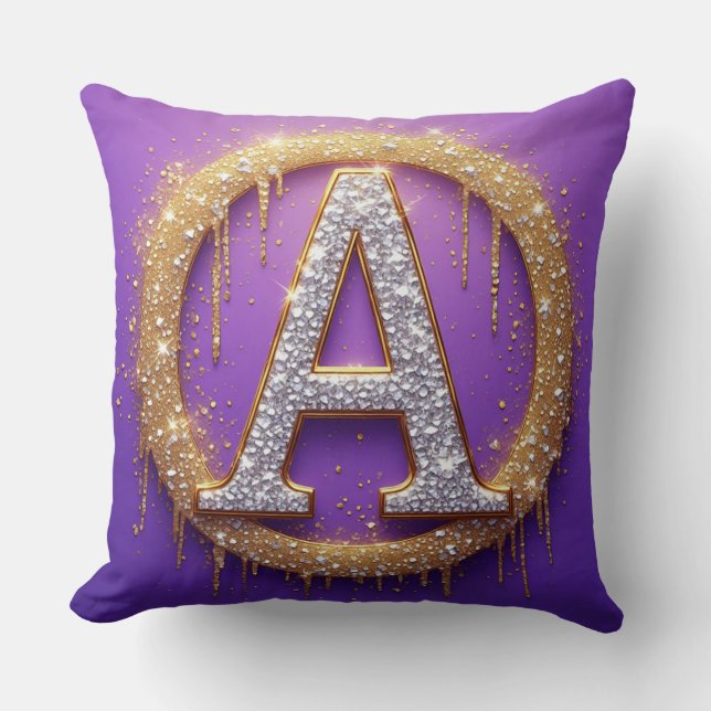 Gold Diamond Monogram A Initial Gift Idea Cushion (Front)