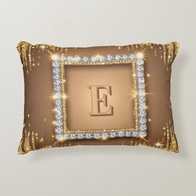 ✨ Gold Diamond Monogram Custom Name Design ✨ Decorative Cushion (Front)