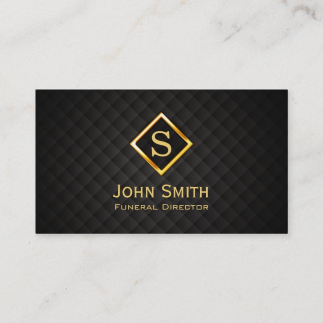 Gold Diamond Monogram Funeral Business Card (Front)