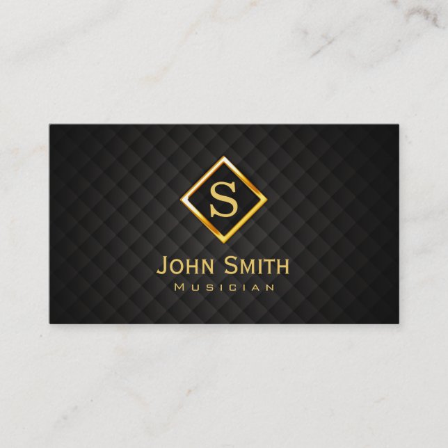 Gold Diamond Monogram Musician Business Card (Front)