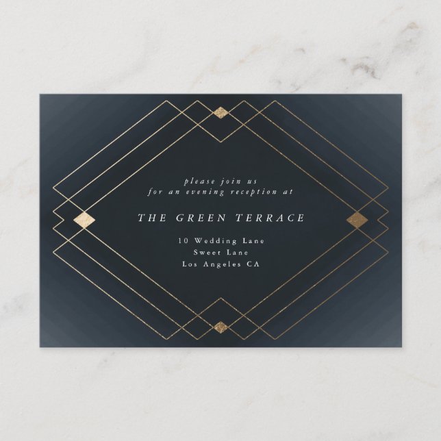 Gold Diamond Navy Geometric Deco Gatsby Wedding Enclosure Card (Front)