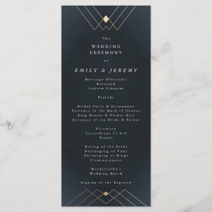 Gold Diamond Navy Geometric Deco Gatsby Wedding Programme
