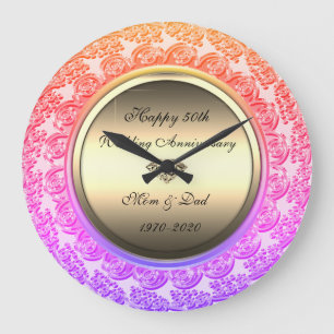 Gold Diamond Ombre 50th Wedding Anniversary Large Clock
