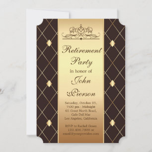 Gold diamond pattern on brown Retirement Party Invitation