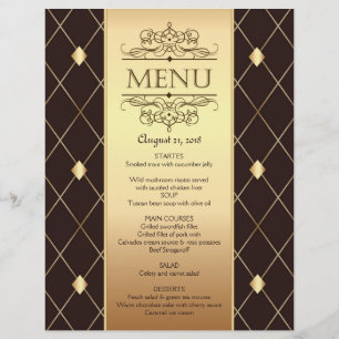 Gold diamond pattern on brown Wedding Menu