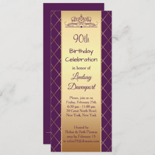 Gold diamond pattern on purple 90th Birthday Party Invitation