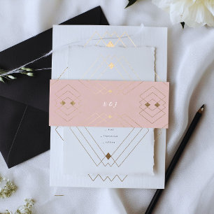 Gold Diamond Pink Geometric Deco Gatsby Wedding Invitation Belly Band