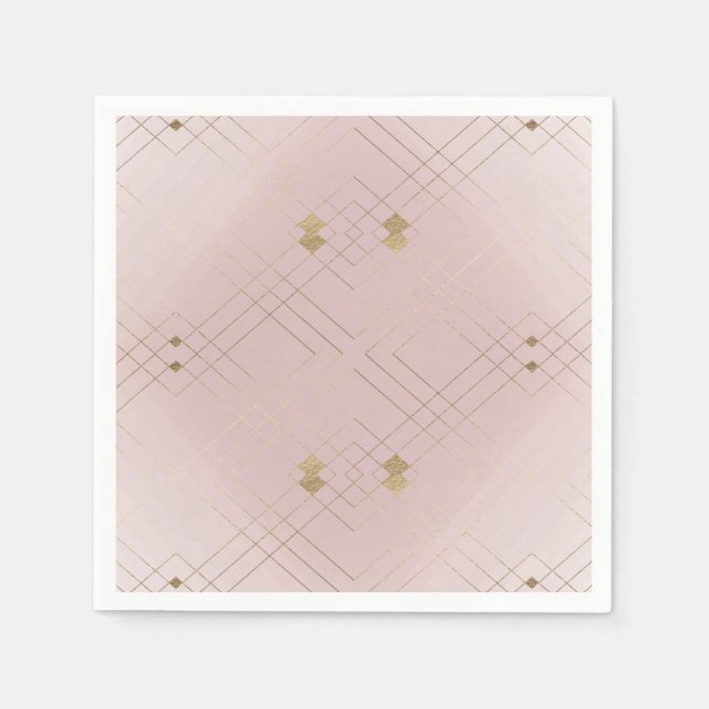 Gold Diamond Pink Geometric Deco Gatsby Wedding Napkin (Front)