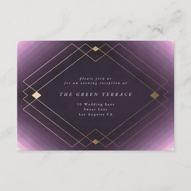 Gold Diamond Purple Geometric Deco Gatsby Wedding Enclosure Card (Front)