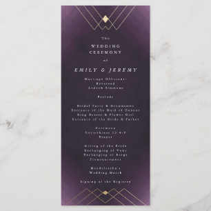 Gold Diamond Purple Geometric Deco Gatsby Wedding Programme