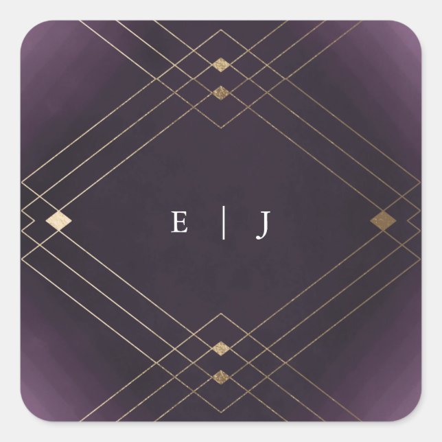 Gold Diamond Purple Geometric Deco Gatsby Wedding Square Sticker (Front)