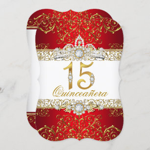 Gold Diamond Red Glamour Quinceanera Invitation