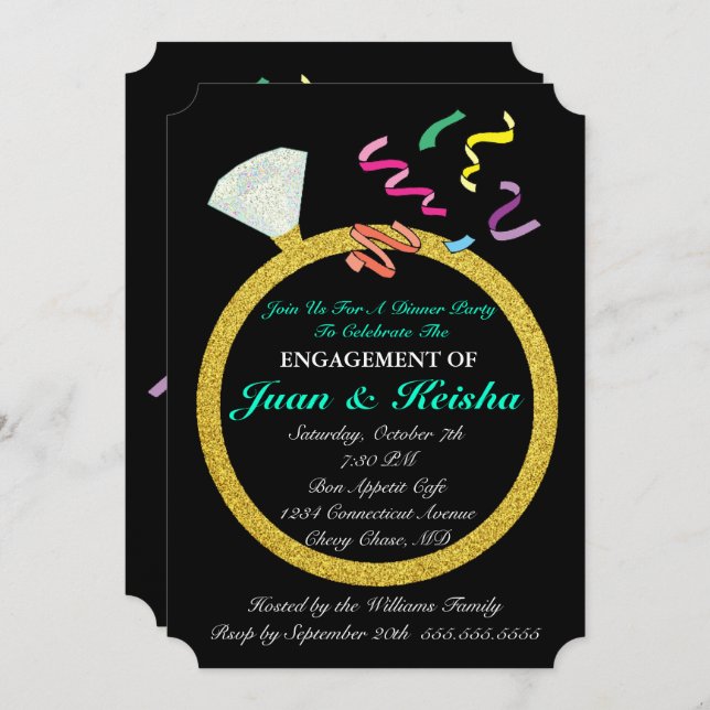 Gold Diamond Ring Engagement Confetti Party Card (Front/Back)