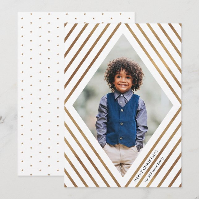 Gold Diamond Stripes Frame Photo Christmas Holiday (Front/Back)