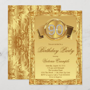 Gold Diamond Swirl Womans 90th Birthday Invitation