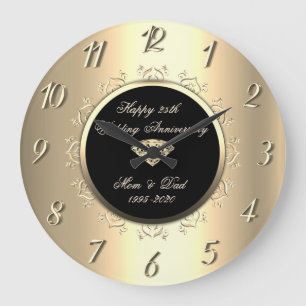 Gold Diamond Swirls Gold 25th Wedding Anniversary Large Clock