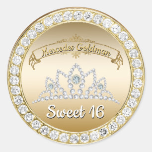 Gold & Diamond Tiara Princess Sweet 16 Birthday Classic Round Sticker