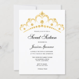 Gold Diamond Tiara Sweet 16 Party Invite