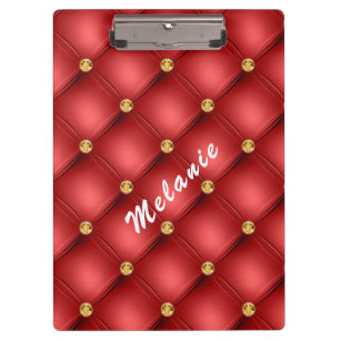 Gold Diamond Tufted Custom Text Red Clipboard