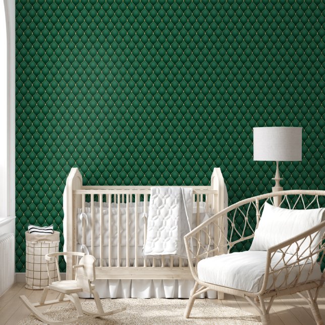 Gold Diamond Tufted Dark Emerald Green Wallpaper (Kids)