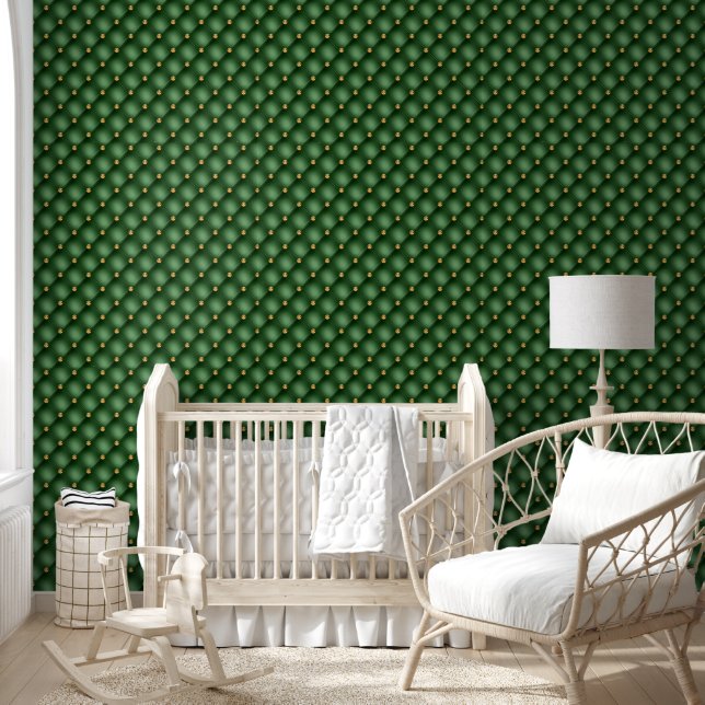 Gold Diamond Tufted Green Wallpaper (Kids)