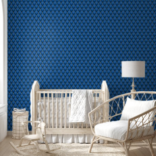 Gold Diamond Tufted Navy Blue Wallpaper