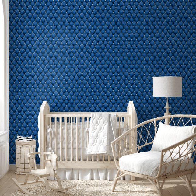 Gold Diamond Tufted Navy Blue Wallpaper (Kids)