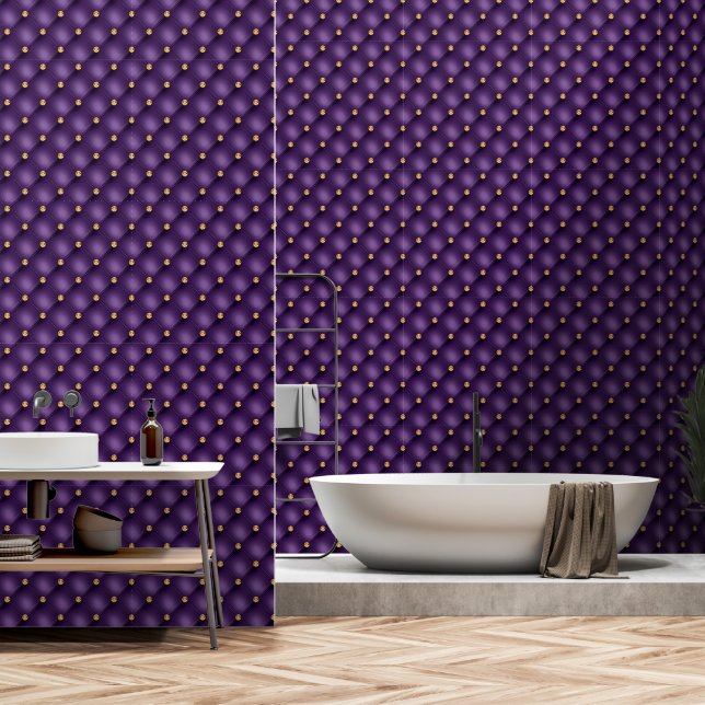 Gold Diamond Tufted Purple Wallpaper (Bathroom)