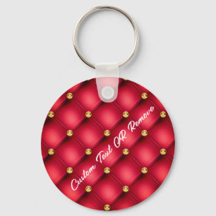 Gold Diamond Tufted Red Leather Text Keychain Gift