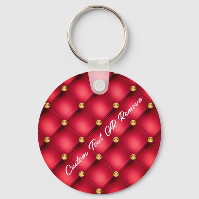 Gold Diamond Tufted Red Leather Text Keychain Gift (Front)