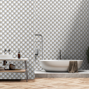 Gold Diamond Tufted White Wallpaper