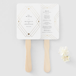 Gold Diamond White Geometric Deco Gatsby Wedding Hand Fan