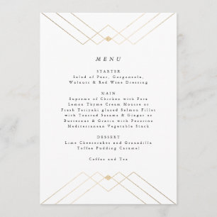 Gold Diamond White Geometric Deco Gatsby Wedding Menu