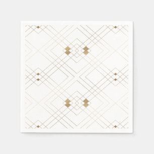 Gold Diamond White Geometric Deco Gatsby Wedding Napkin