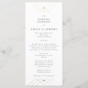 Gold Diamond White Geometric Deco Gatsby Wedding Programme
