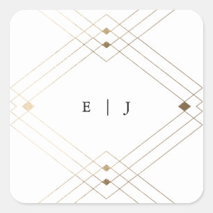 Gold Diamond White Geometric Deco Gatsby Wedding Square Sticker