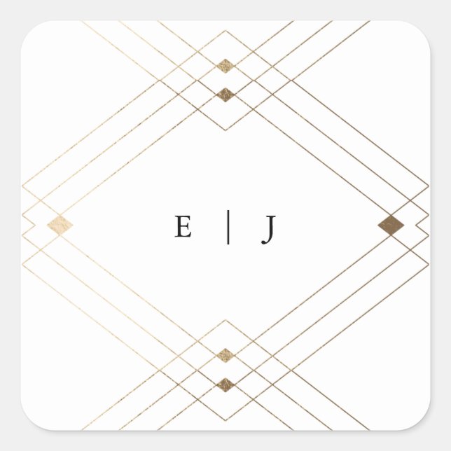 Gold Diamond White Geometric Deco Gatsby Wedding Square Sticker (Front)