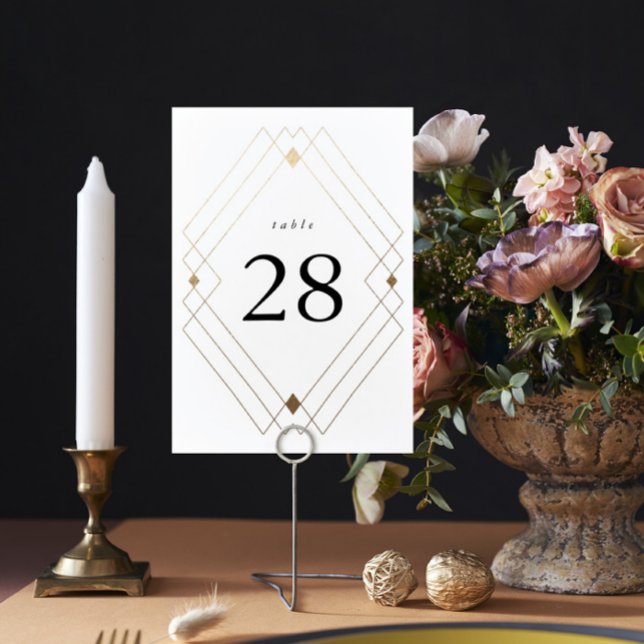 Gold Diamond White Geometric Deco Gatsby Wedding Table Number (Creator Uploaded)