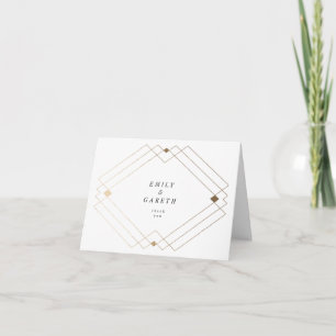Gold Diamond White Geometric Deco Gatsby Wedding Thank You Card