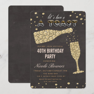 Gold Diamond Wine Glass Birthday Invitation