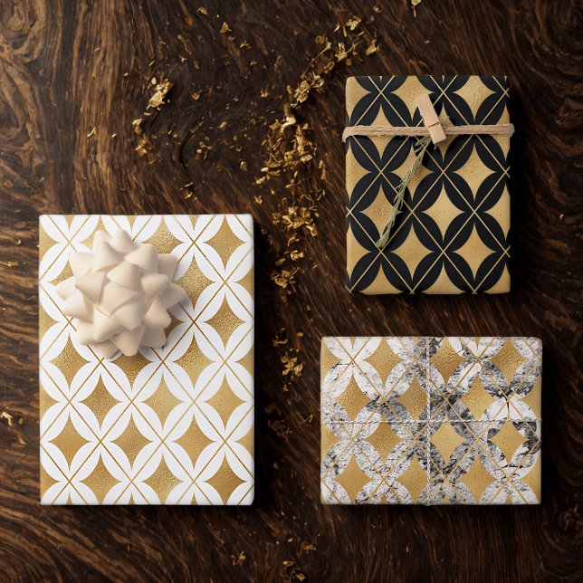 Gold Diamond Wrapping Paper Sheet (Inspired Art Deco Style Diamond Wrapping Paper)
