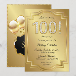 Gold & Diamonds 100th Birthday Anniversary Invitation