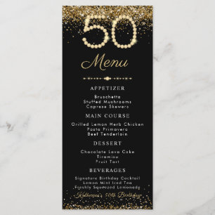 Gold Diamonds 50th Birthday Dinner Flat Menu
