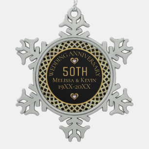 Gold & Diamonds 50th Wedding Anniversary Design Snowflake Pewter Christmas Ornament