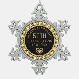 Gold Diamonds 50th Wedding Anniversary Template Snowflake Pewter Christmas Ornament