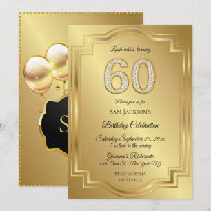 Gold & Diamonds 60th Birthday Anniversary Invitation