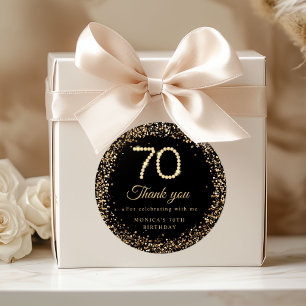 Gold Diamonds 70th Birthday Thank you Sticker