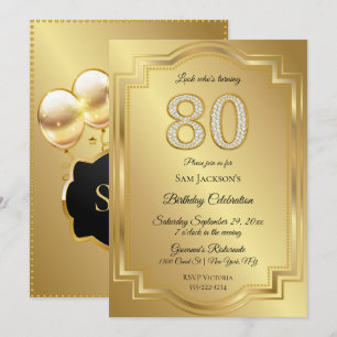 Gold & Diamonds 80th Birthday Anniversary Invitation