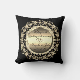 Gold Diamonds Black 50th Wedding Anniversary Cushion