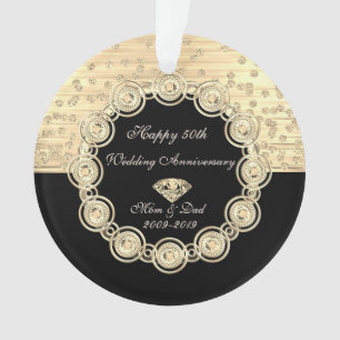 Gold Diamonds Black Chic 50th Wedding Anniversary Ornament